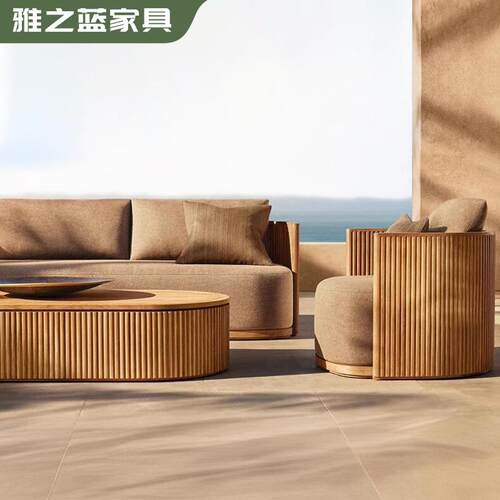 跨境户外柚木沙发别墅庭院户外沙发防水防晒酒店露天户外实木沙发