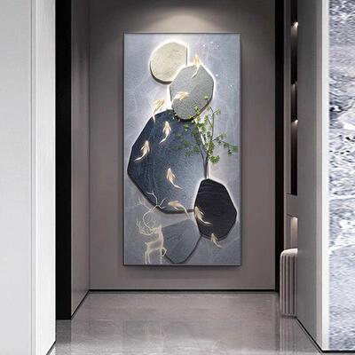 石鱼祥瑞入户玄关装饰画高级简约高档走廊过道挂画轻奢寓意壁画
