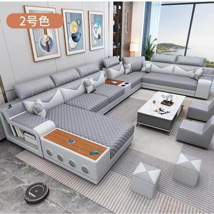 新款U型现代简约科技布沙发大小户型 客厅多功能沙发茶几组合套装