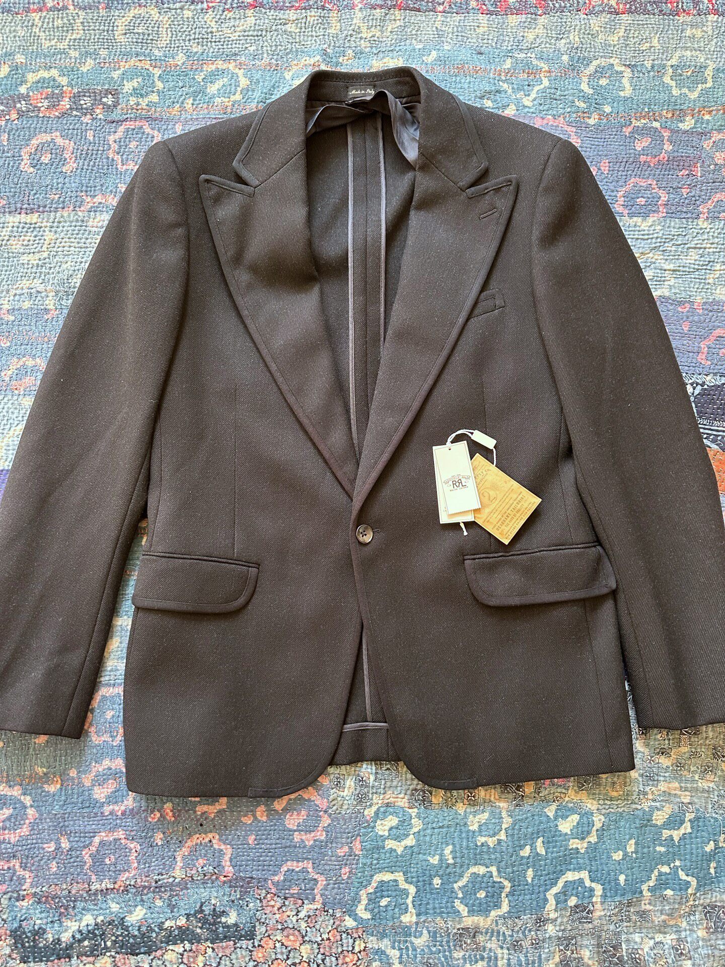 RRL Black Wool Peak Lapel Single Button Suit