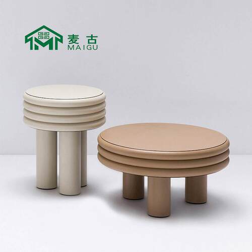 麦古 现代简约轻奢设计师客厅边几样板房抽象线圈矮凳组合家具