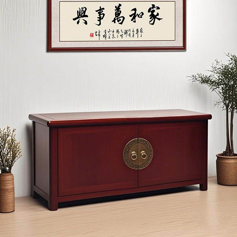 香樟木门口实木换鞋柜可坐中古风储物鞋凳卧室收纳柜穿鞋凳红木色