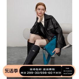 designerplus皮衣外套女机车服，中长款春秋复古宽松黑色pu皮上衣