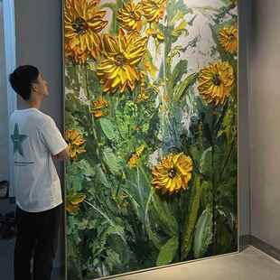顺丰日芬村绘向葵花卉手油画简约客餐厅玄关大电表箱XZT遮挡装饰