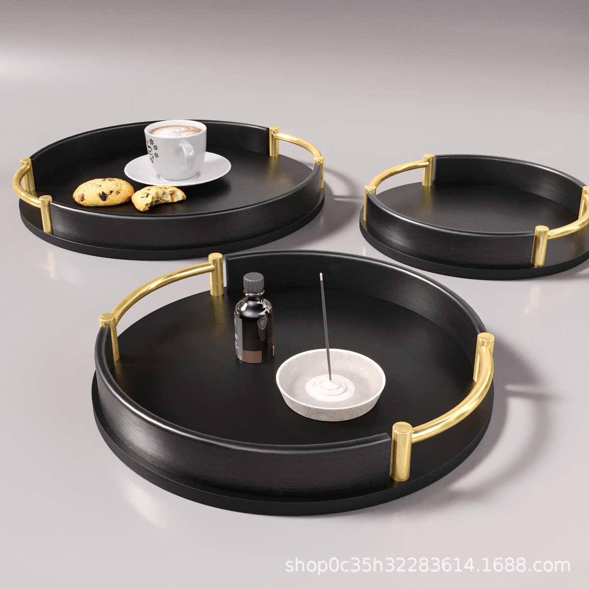 新款精致竹制圆形家居日用托盘放水杯咖啡盘餐用托盘厨房收纳盘子