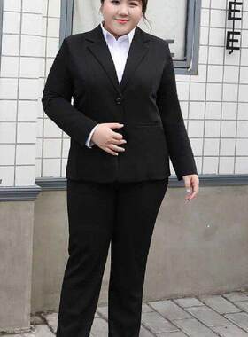 大码胖MM160-180-220斤衬衫春秋职业装女装西装外套装正装工作服