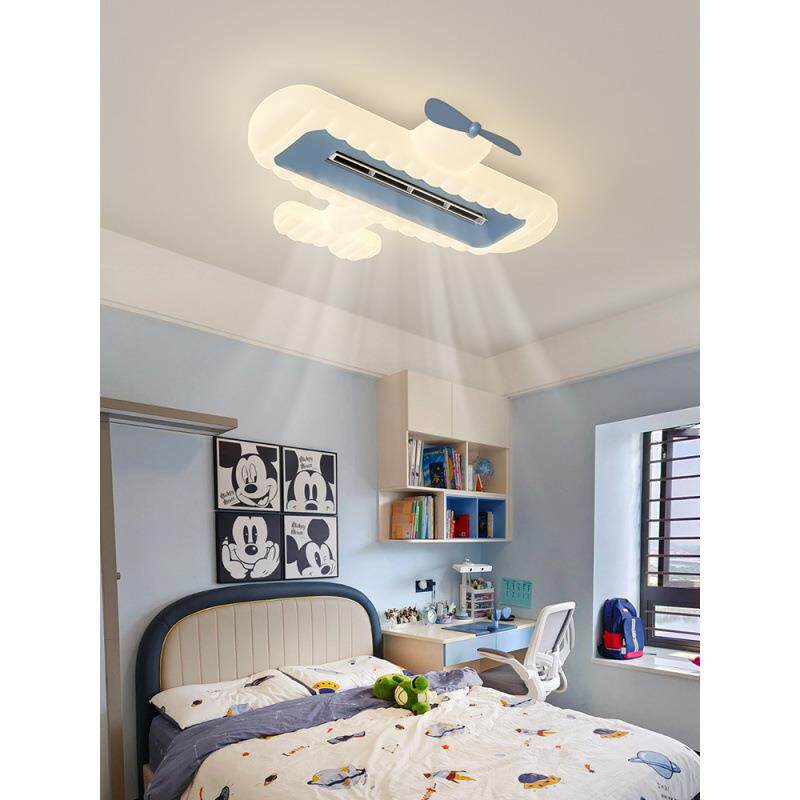 全光谱护眼奶油风创意卡通飞机无叶风扇灯儿童房卧室吸顶led灯具