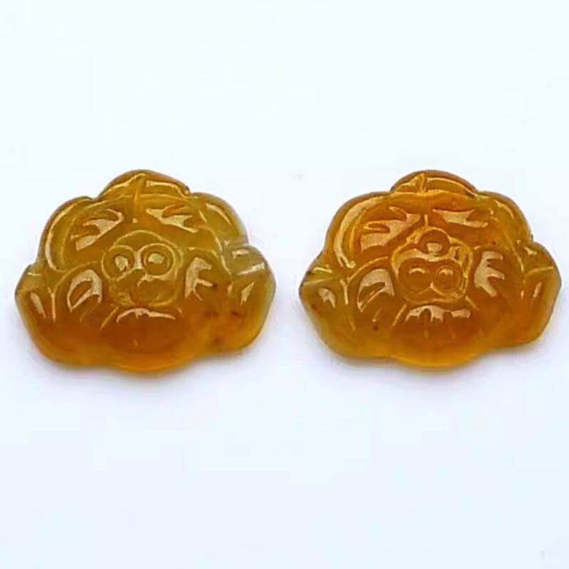 天然翡翠冰种黄翡花朵一对精品戒面莲花裸玉送鉴定证书0.54g