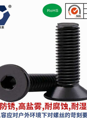 3x4→3x40黑色不锈钢平杯螺丝 DIN7991沉头内六角螺丝 LED高盐雾