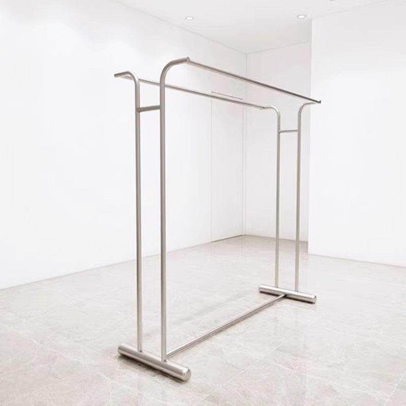 服装展示架不锈钢中岛架落地式双排挂衣架双杠男女童装专用货架