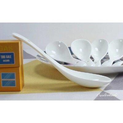 6pcs /set, White Bone China Soup Spoon, Ceramic Table