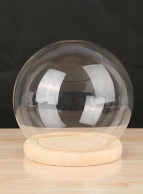 直销新款半球玻璃罩永生花手办玻璃罩 实木底座灯饰玻璃罩烘焙装