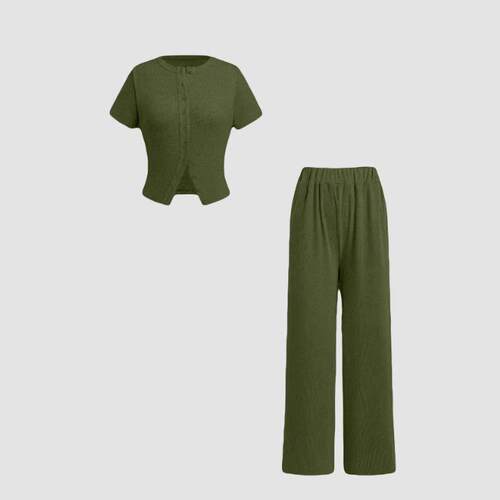 Buckle up Short sleeved T-shirt Top Pants Set