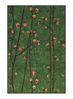 现代绿色复古南洋风梅花枝条客厅餐厅玄关装饰画卧室壁画竖版挂画