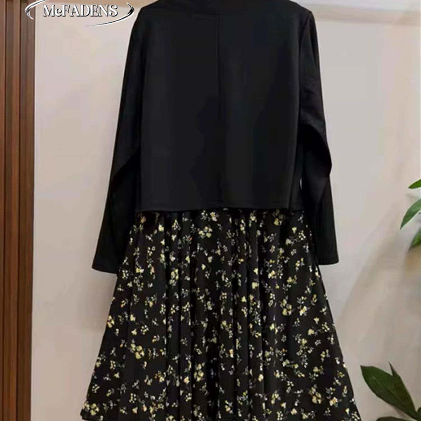 香港大码女装时尚碎花坎袖连衣裙复古翻领流苏外套胖妹妹显瘦套装