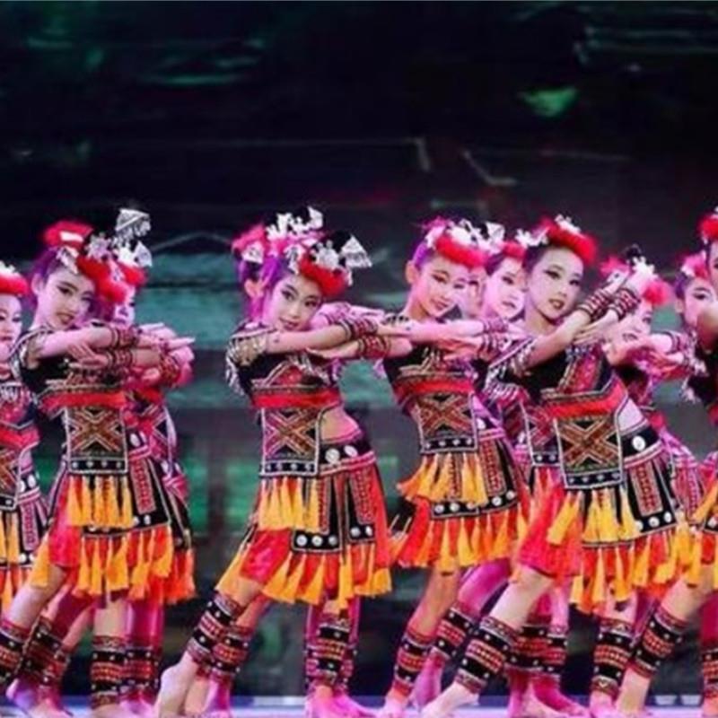 新款民族风铃呦灵演出服云川之舞同款女童壮族苗族土家瑶族舞蹈服