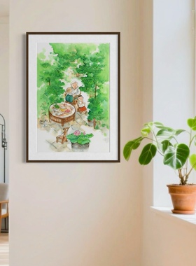 大暑-肚子杜杜版画装饰画治愈民宿咖啡厅卧室书房儿童挂画-带画框