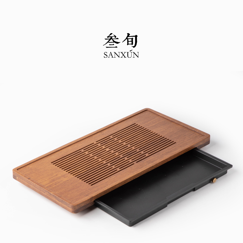 叁旬弦乐实木茶盘家用简约干泡茶台现代茶具竹制托盘排水式小茶海