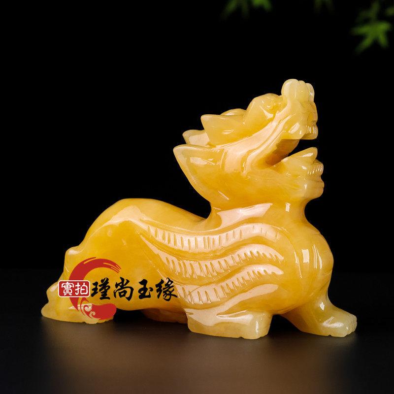 米黄玉貔貅招财摆件镇宅公母一对旺财装饰品家用天然玉石转运麒麟