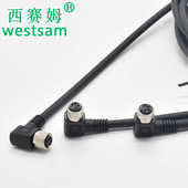 M8防水连接器 母弯头小型信号传输器插座配套现场布线线缆 4PIN