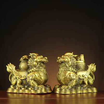 全铜貔貅摆件一对家居客厅玄关装饰品开业礼品一桶金福袋貔貅财福