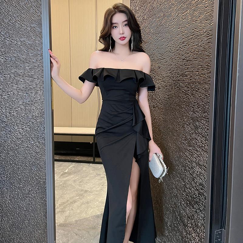 一字肩晚礼服女高级感夜场佳丽工作服宴会气质性感修身鱼尾连衣裙