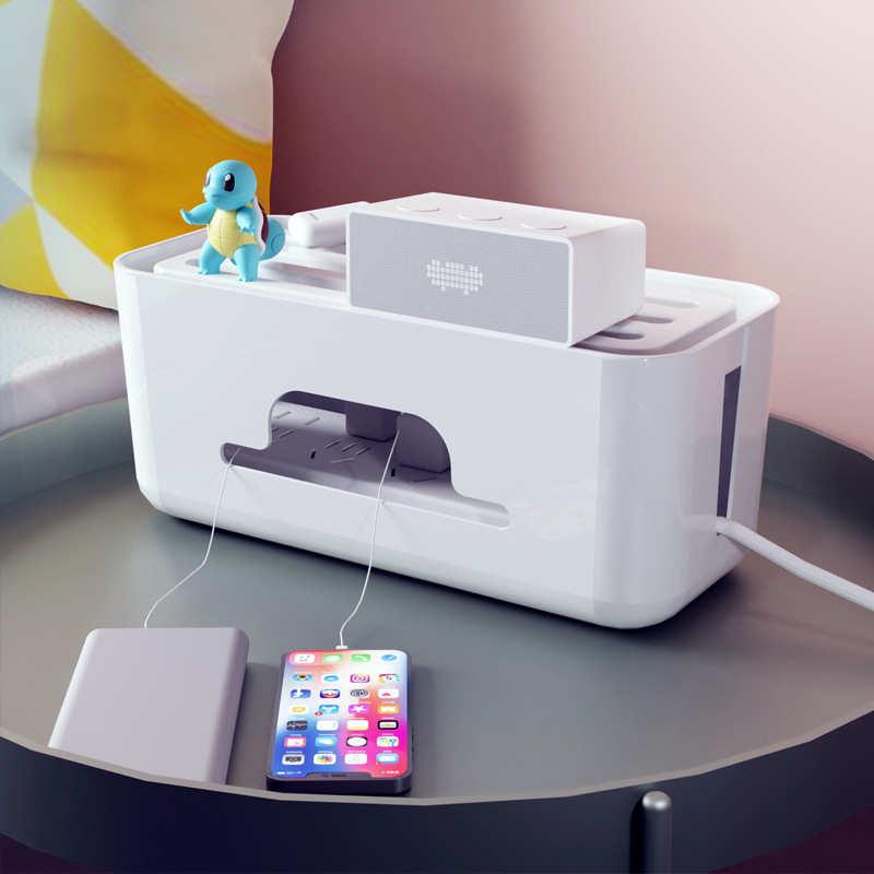 镂空日式数据线收纳盒桌面电源线排插集线盒大容量防尘收纳理线盒