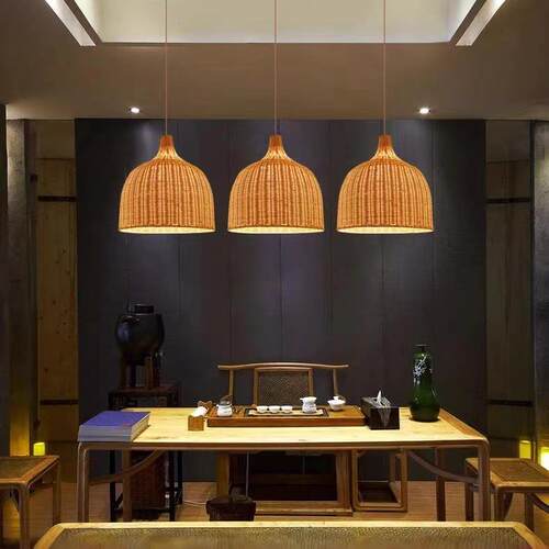 古藤GTG006编吊灯手工编织灯罩禅意卧室客厅餐灯厅酒艺吧婚庆复藤