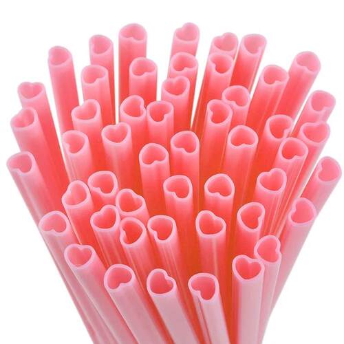 100pcs Pink Heart Disposable Drinking Straws Bridal Shower
