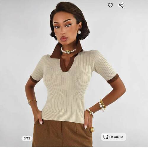 Knitted short sleeved shoulder T-shirt for women, slimming
