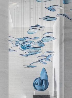 后现代蓝色玻璃吊灯展台装饰样板房间设计师休息室挂饰艺术成列馆