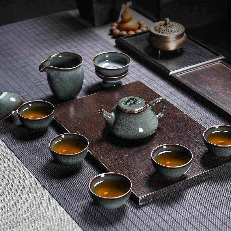 青瓷功夫茶具套组泡茶三才盖碗茶杯茶壶整套龙泉冰裂陶瓷覆古家用