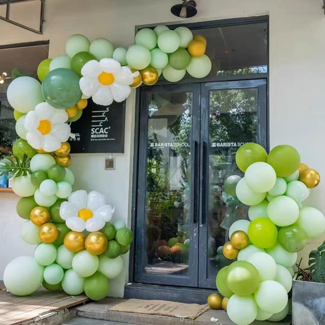 绿色系气球布置花朵套装森系生日布置绿色气球装饰场景商场开业