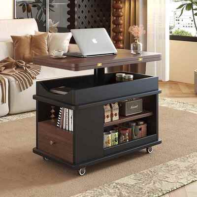 移动客折厅小型多功能沙发实木户边叠柜67766升降茶几小推车家用