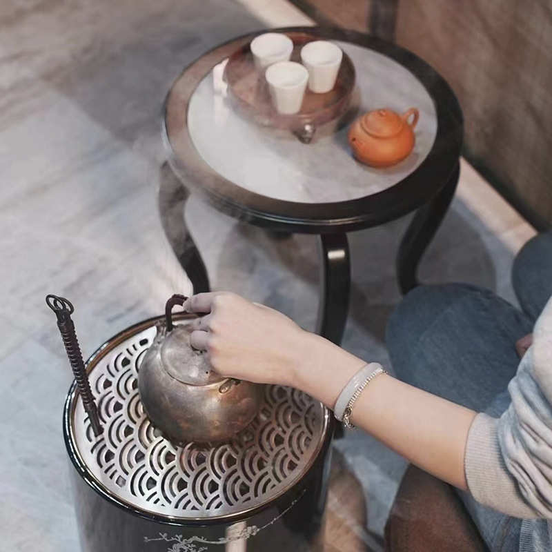 立木堂北美雪松木火钵碳炉茶几组合套装围炉煮茶茶空间复古碳炉桌