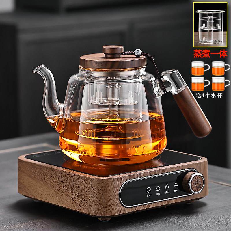 2025新款黑晶炉煮茶壶煮茶器烟灰侧把玻璃蒸煮一体煮水壶家用茶具