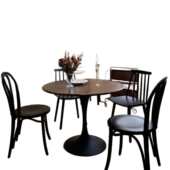 复中古风实木小圆桌郁金香圆形餐桌小户型家用阳台咖啡洽谈胡桃色