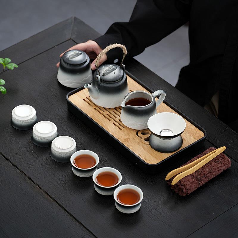 车载旅行茶具套装家用简约泡茶壶陶瓷茶杯户外露营茶盘便携式套装