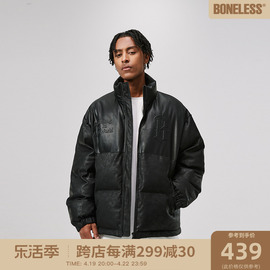 boneless压花pu拼皮加厚立领棉服美式男高街秋冬保暖御寒外套