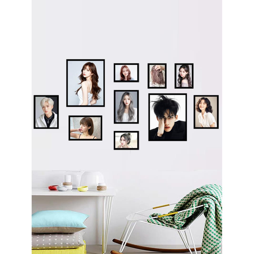 理发店墙面装饰照片墙免打孔美发发型图片相框发廊壁画画框网红墙