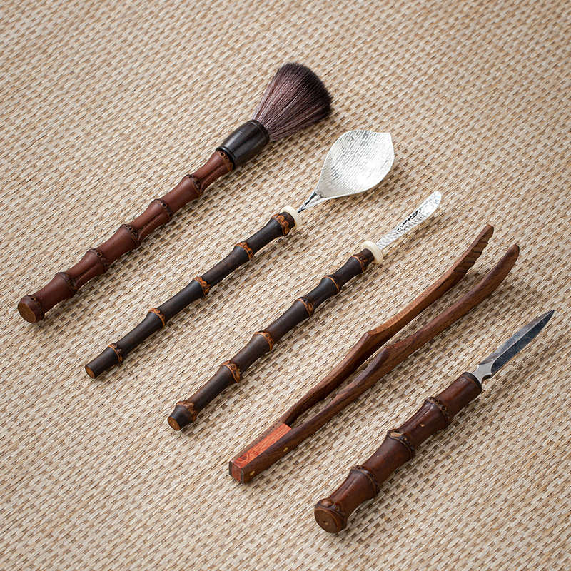 闽竹坊实木茶筒茶具六君子胡桃木笔筒茶道6君子收纳桶实木茶筒茶