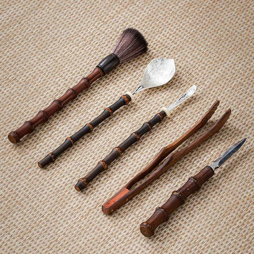 闽竹坊实木茶筒茶具六君子胡桃木笔筒茶道6君子收纳桶实木茶筒茶