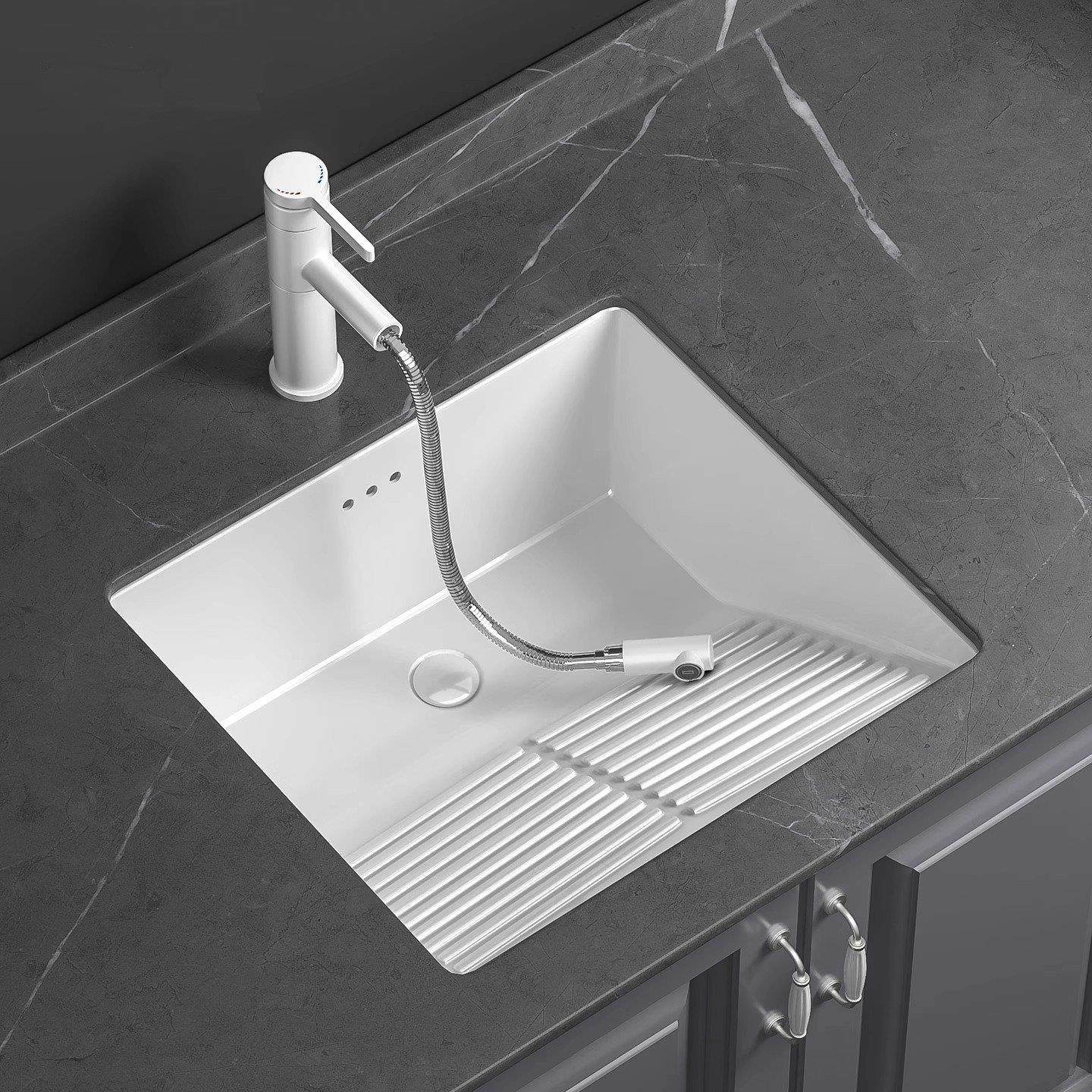 阳台陶瓷台下盆洗衣盆嵌入式带搓衣板加深小号洗手盆洗脸面盆单盆