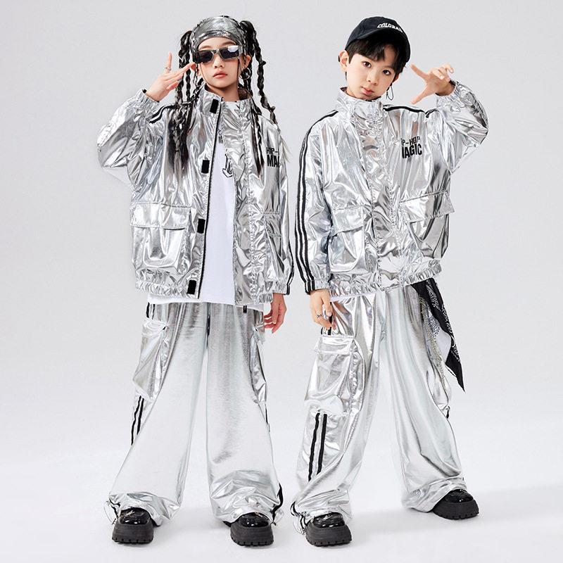 街舞儿童潮服嘻哈宽松亮皮套装童hiphop舞蹈演出服女童爵士舞服