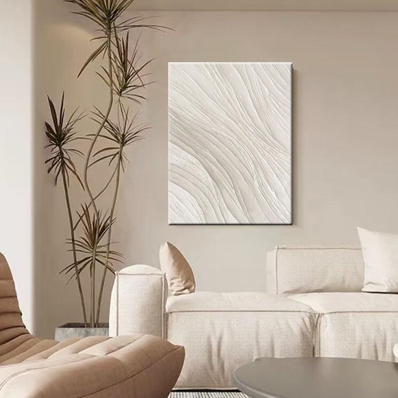纯手工油画白色立体肌理客厅背景墙装饰画现代抽象极简卧室无框画图片