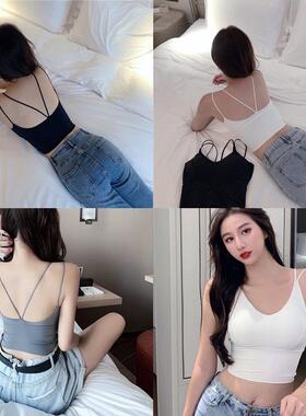 Ice silk suspender, big back, black off shoulder, elastic