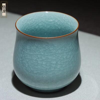 汝窑天青色冰裂纹金边淑女杯主人杯汝瓷手工品茗杯盏杯单杯礼盒装