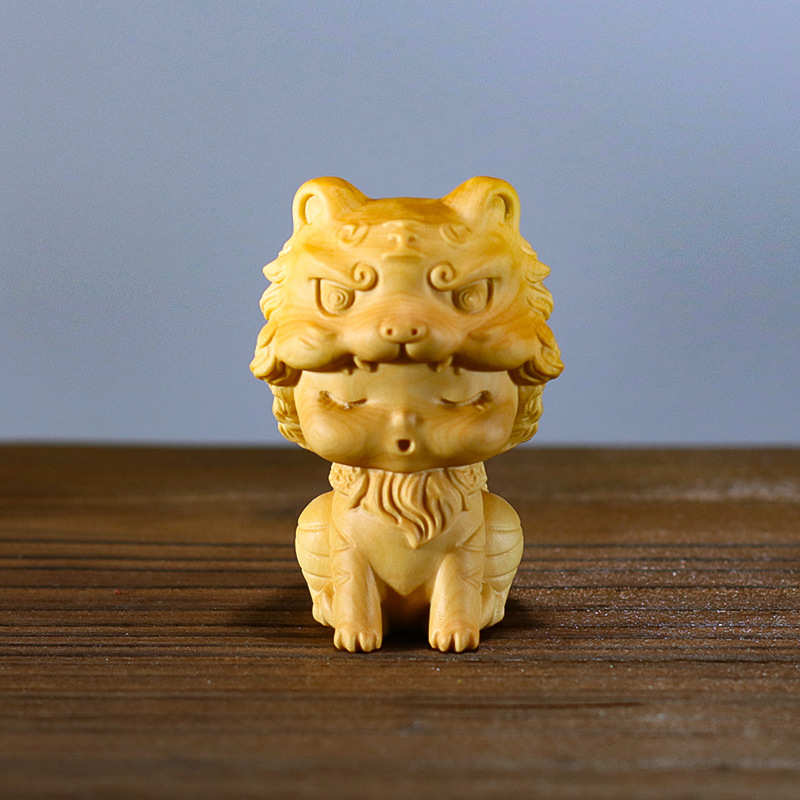 黄杨木雕生肖手把件木质家居装饰品车载摆件虎年吉祥把玩可爱虎妞