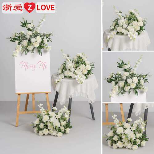 仿真花婚礼布置白色系花排婚礼舞台路引橱窗装饰布置背景装饰假花
