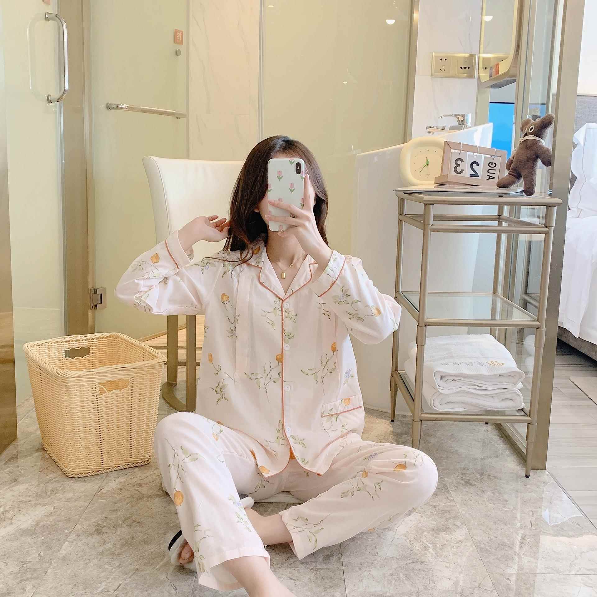 新款直销多款纱布翻领柠檬孕妇套装双层纱布月子服产妇喂奶哺乳衣